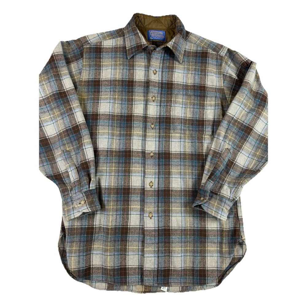 Vintage Pendleton Board Shirt Men's‎ Medium Brown Tone Check Shadow Plaid Wool